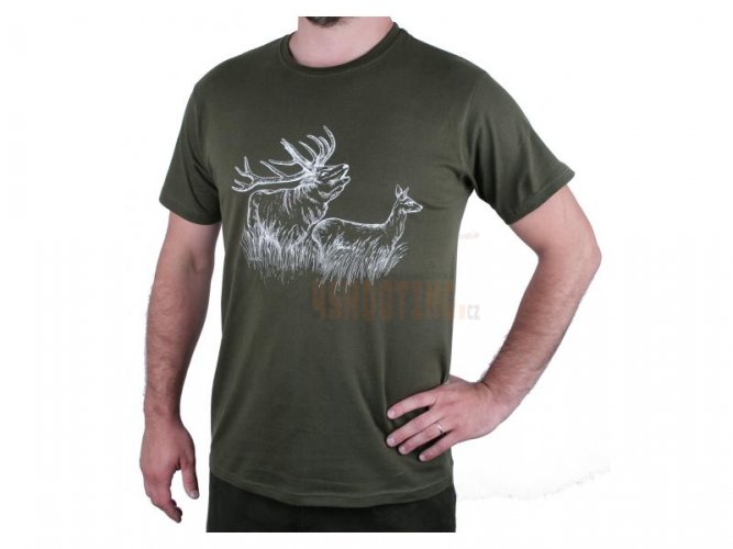 Zelené myslivecké tričko jelen laň - Velikost: M